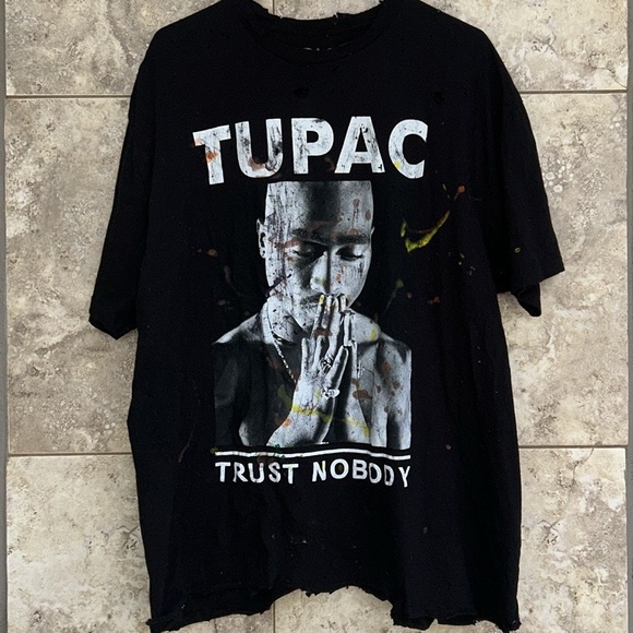 NWT Tupac “trust no one” t unisex distressed hand painted mini dress 👗